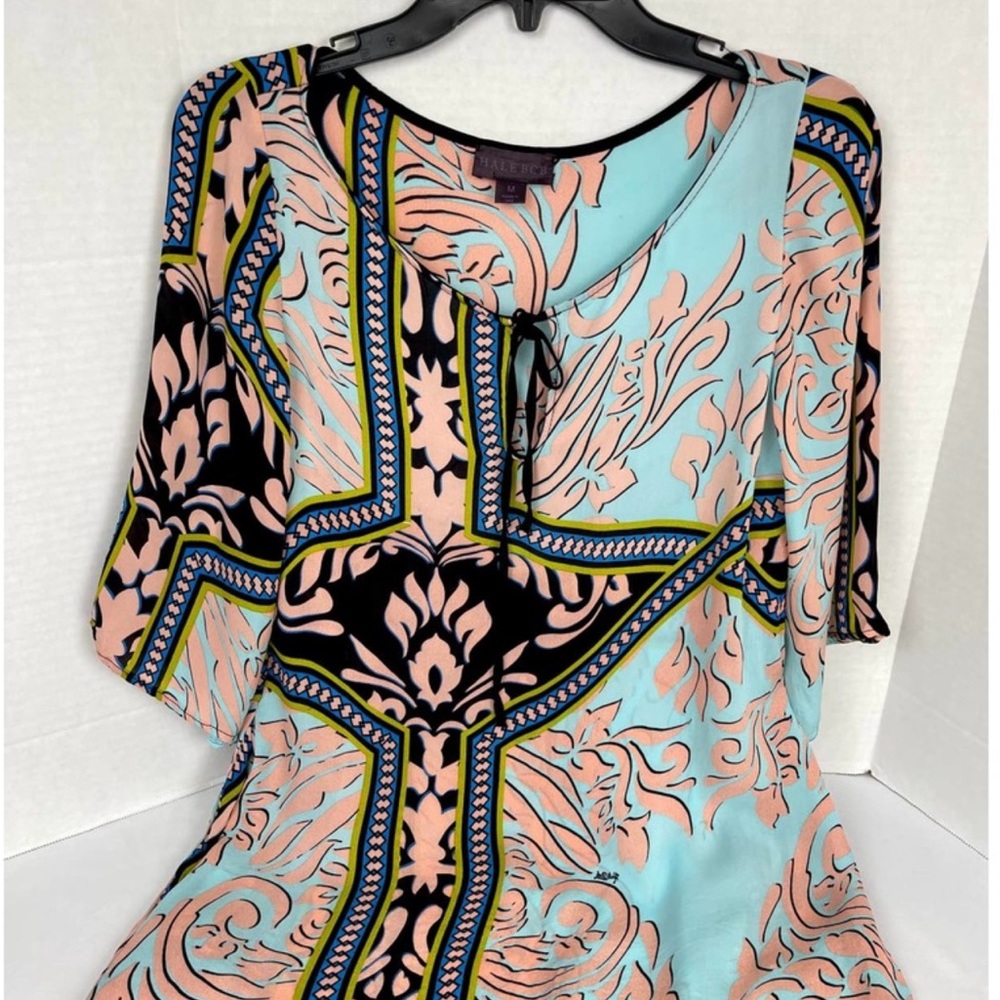 Hale Bob Women's Aqua and Peach Patterned Dress